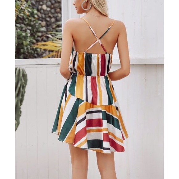 NWT Burgundy & Marigold Stripe Dress, Sz. M - Picture 2 of 8